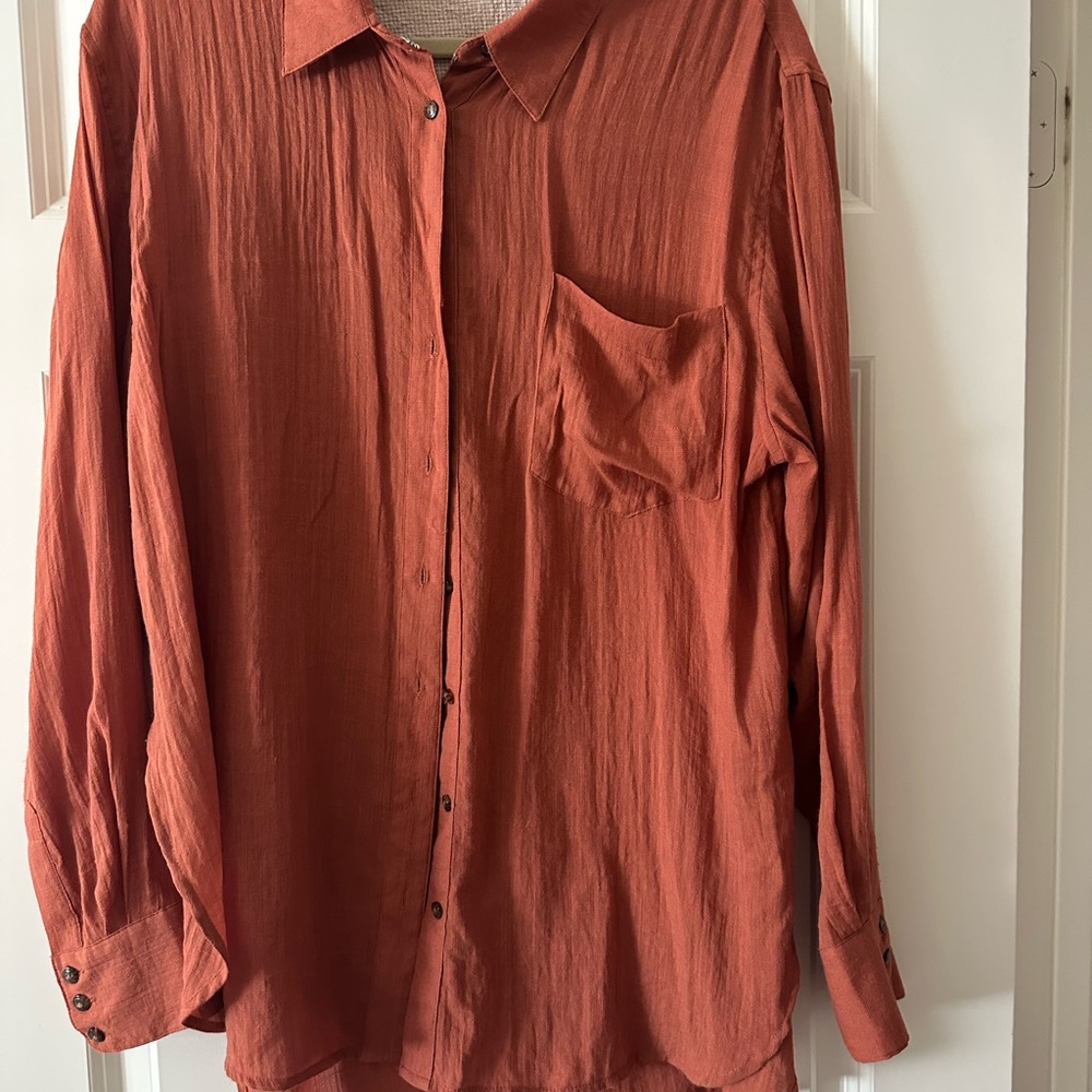 Free People long sleeved button-down Rust Blouse